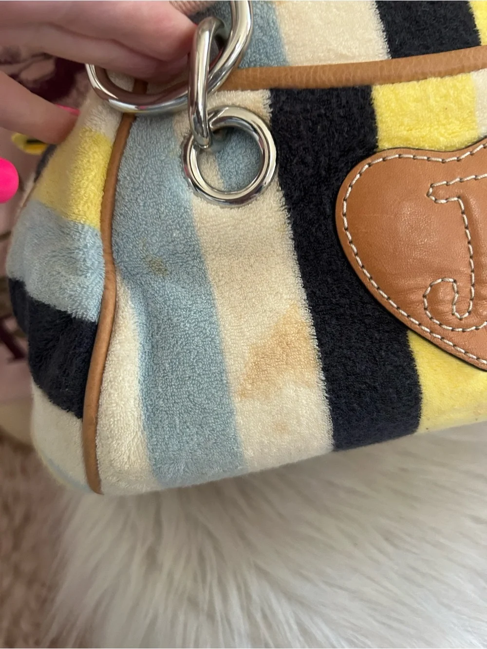 Rare Y2K Vintage Juicy Couture Colorful Striped Terry BEE Bowler Satchel Bag 🐝